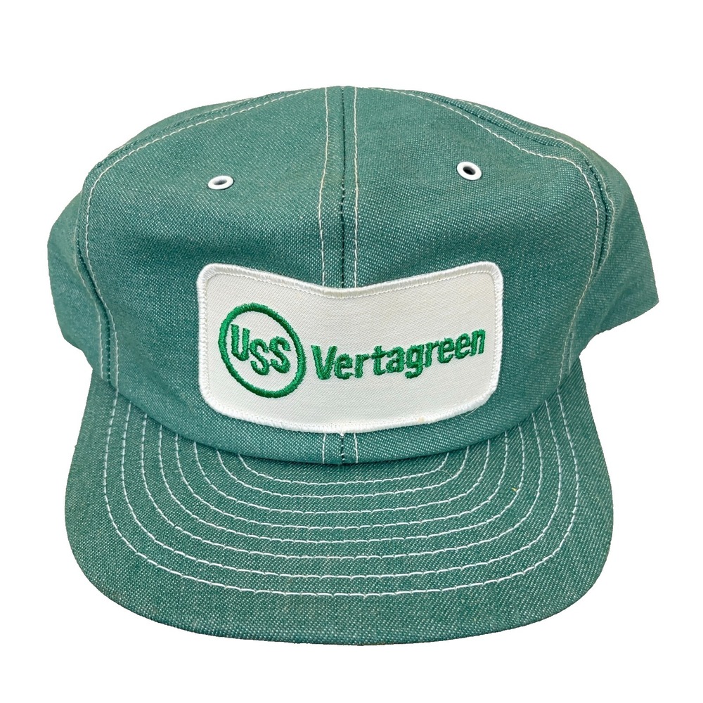 Vintage Louisville MFG Trucker Hat Cap Green Denim 80s Made USA Farm Seed Patch
